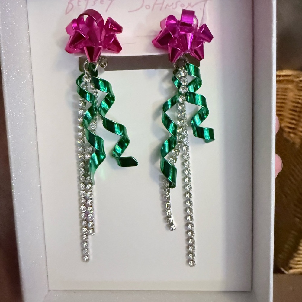 Betsey Johnson Pink and Green Bow Earrings